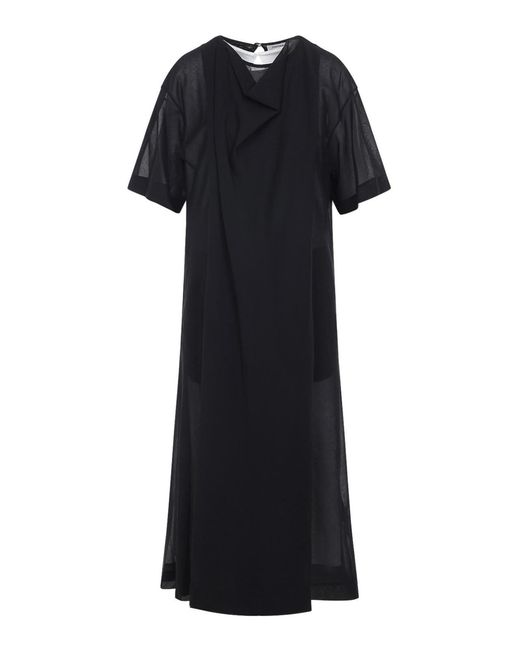 Carven Black Sheer Draped Midi Dress