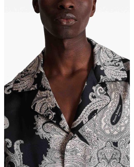 Balmain Gray Paisley Printed Silk Shirt for men