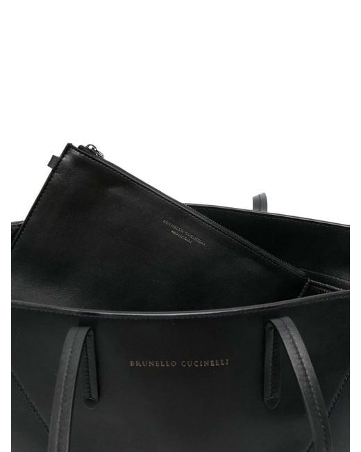 Brunello Cucinelli Black Leather Shopper Bag
