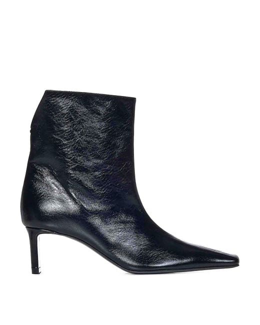 Khaite Blue Leather Ankle Boots With Square Toe