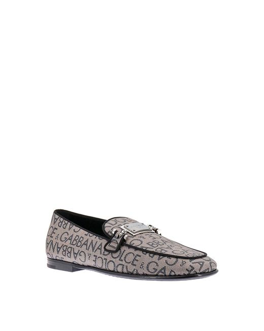 Dolce & Gabbana Gray Loafers With All-Over Lettering Logo Print for men
