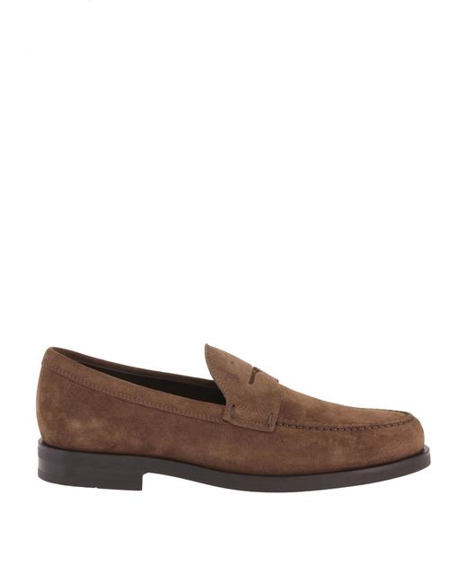 Tod's Brown Penny Bar Detail Suede Loafers for men