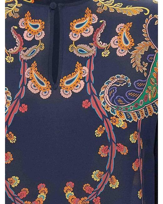 Etro Blue Paisley-Printed Silk Blouse
