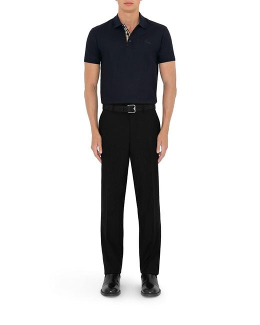 Burberry Blue Cotton Polo Shirt With Embroidered Ekd Logo for men