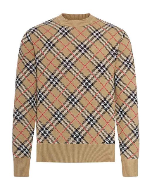 Burberry Gray Checked Cotton And Wool Pullover for men