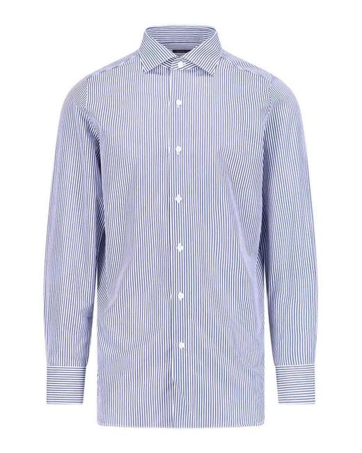 Finamore 1925 Blue Striped Shirt for men