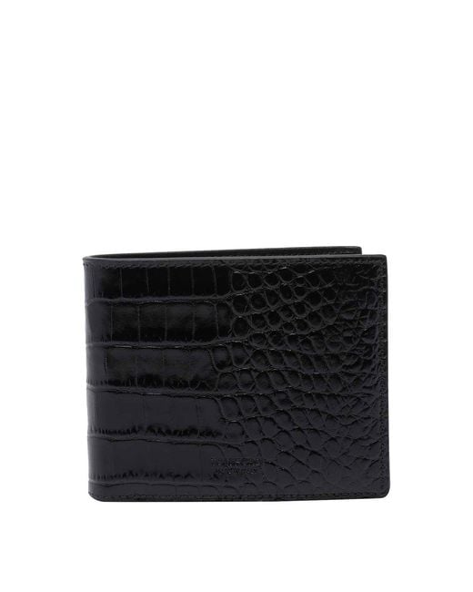 Tom Ford Black Classic Bifold Croco Wallet for men