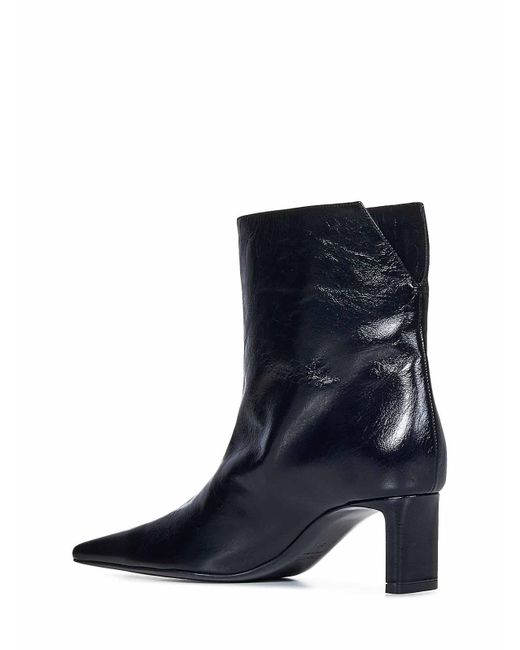 Khaite Blue Leather Ankle Boots With Square Toe