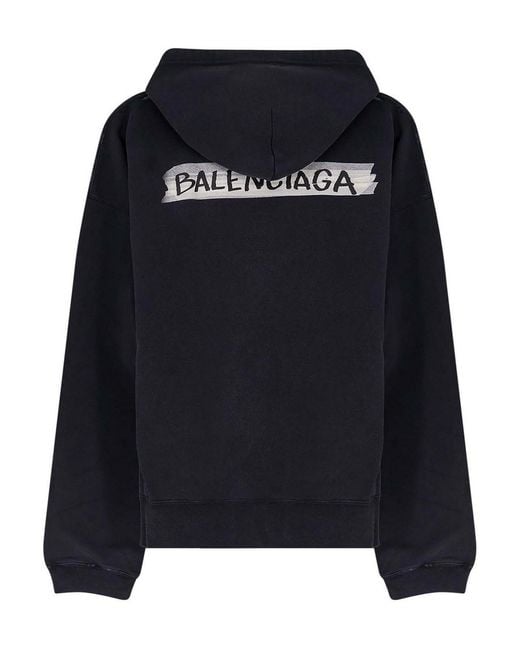 Balenciaga Black Masking Tape Logo Zip-Up Sweatshirt for men