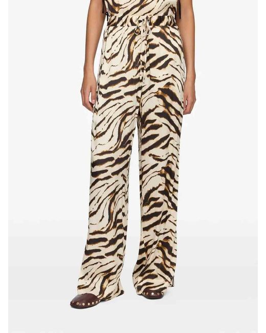Ganni White Printed Stretch Satin Elasticated Pants