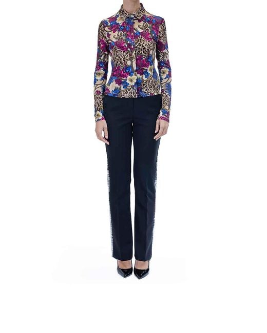 Just Cavalli White Flowers Leopard Shirt