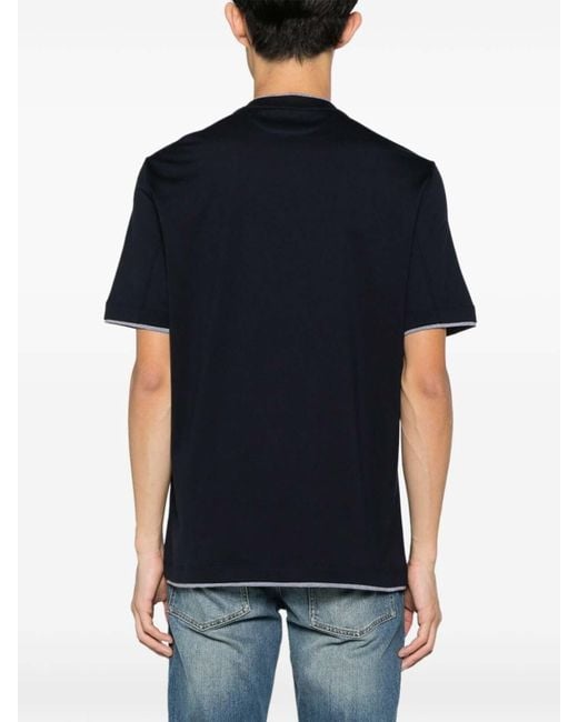 Brunello Cucinelli Black Crew-Neck T-Shirt With Faux-Layering for men