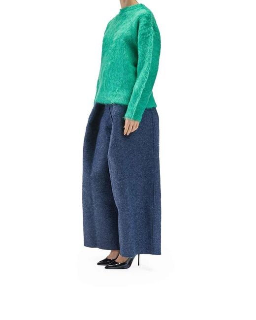 Sunnei Green Hairy Knit Round Neck Sweater for men