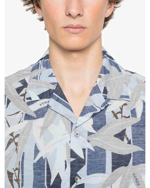 KENZO Blue Hawaiian Short Sleeve Shirt for men