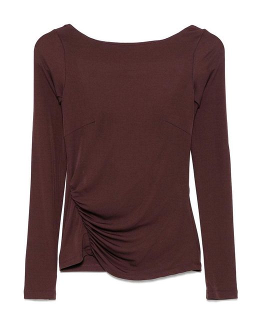 Elisabetta Franchi Purple T-Shirt With Boat Neck Thin Straps