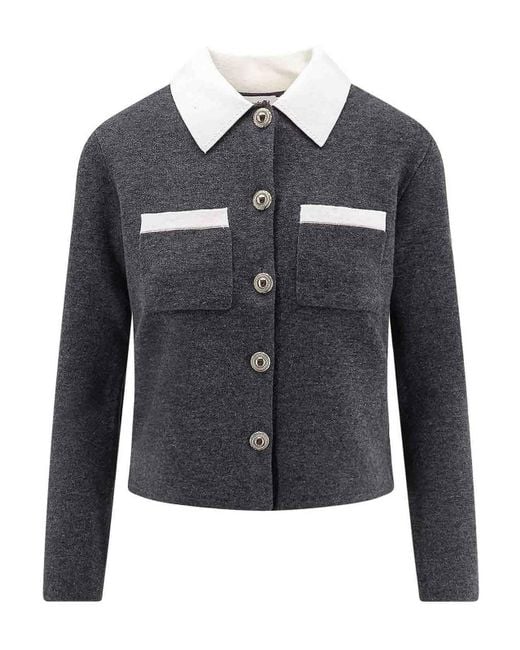 Self-Portrait Gray Contrast Collar Cardigan