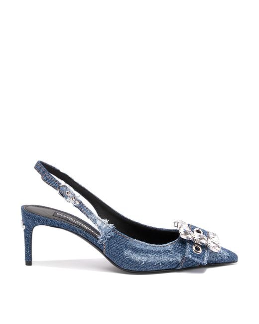 Dolce & Gabbana Blue Patchwork Denim Slingbacks