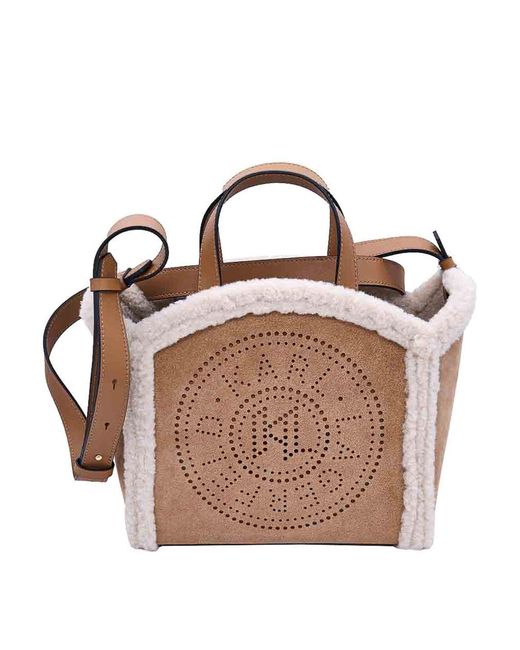 Karl Lagerfeld Brown K/Circle Small Tote Shearling