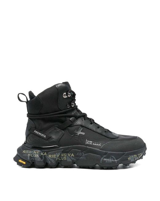 Premiata Black High-Top Sneakers With Sole And Textured Accents