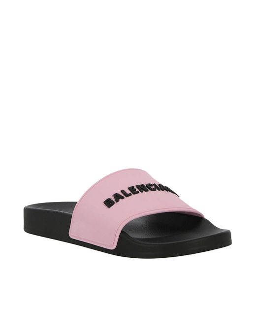 Balenciaga Pink Pool Slide Bal Logo