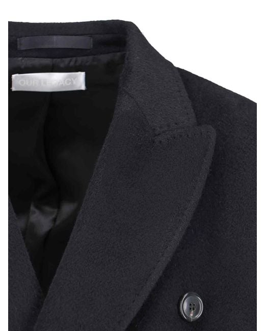 Our Legacy Black Double-Breasted Wool Overcoat for men