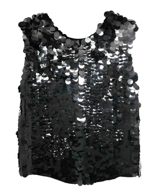 P.A.R.O.S.H. Black Glass Sequin Embellished Blouse