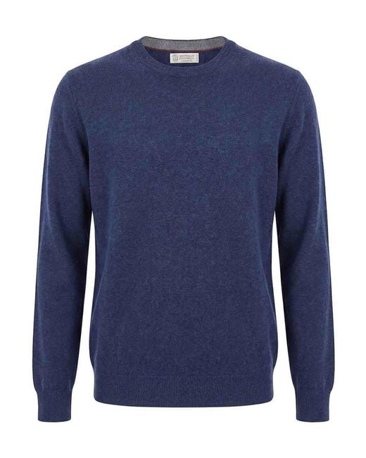 Brunello Cucinelli Blue Cashmere Sweater for men