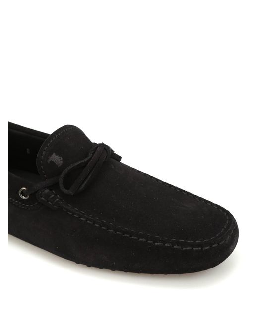 Tod's Black Lace Detail Suede Loafers for men