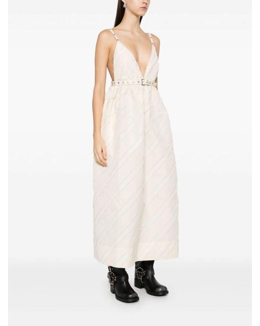 Ganni White Stripe Taffeta Strap Dress