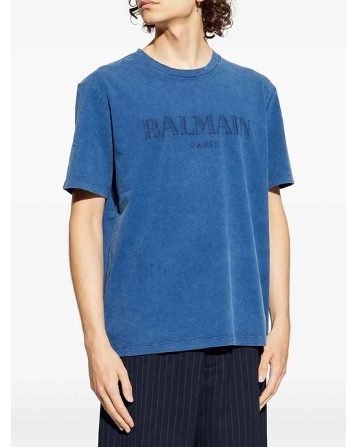 Balmain Blue Loose Ss T-Shirt for men