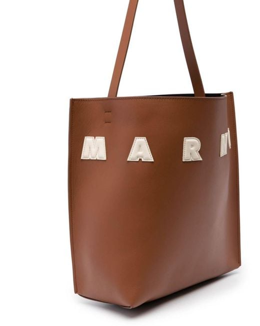 Marni Brown Museo Logo-Patch Leather Bag