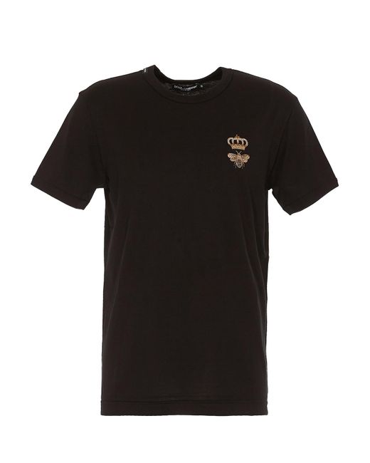 Dolce & Gabbana Black Crown & Bee Embroidery T-shirt for men