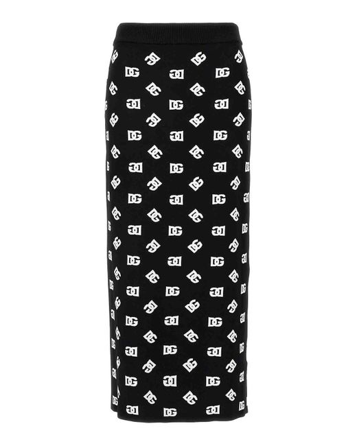 Dolce & Gabbana Black High Waist Dg Jacquard Skirt
