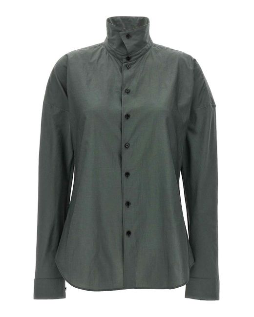 Lemaire Green Fitted Band Collar Shirt