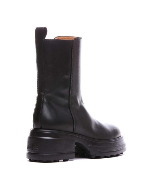 Tod's Black Leather Platform Boots