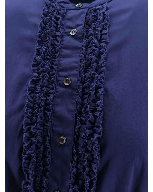 Aspesi Blue Ruffled Yoke Midi Dress