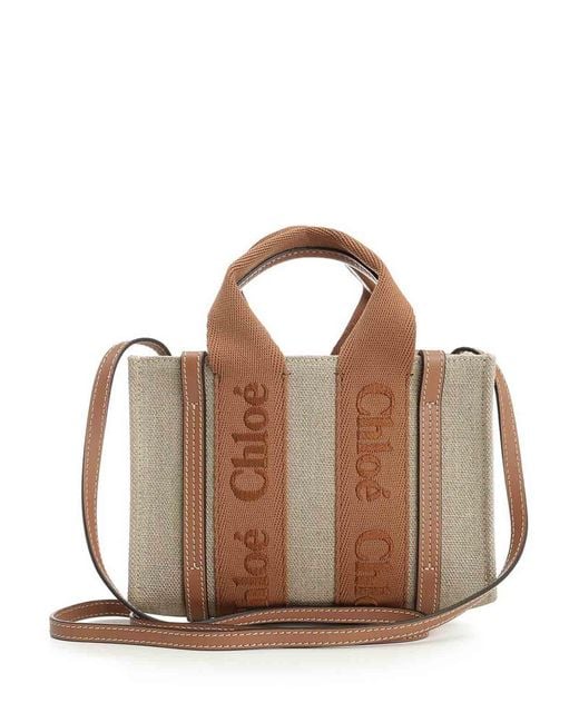 Chloé Brown Woody Mini Linen Tote Bag