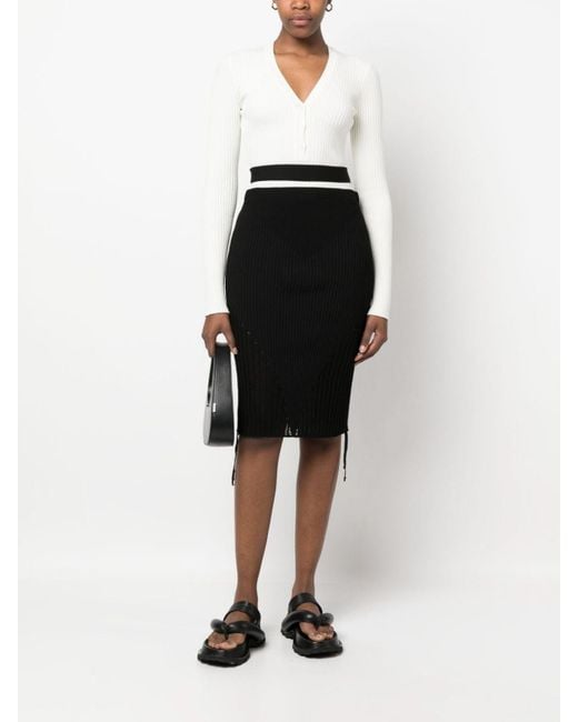 ANDREADAMO Black Ribbed Knit Low Waist Midi Skirt