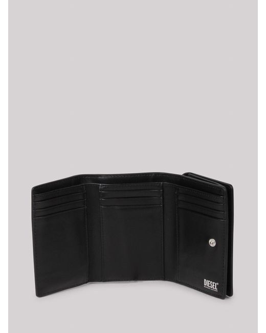 DIESEL Black Tri-fold Wallet With Logo Plaque