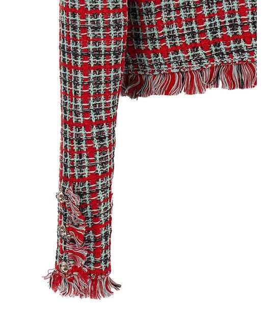Self-Portrait Red Fringed Knit Jacket