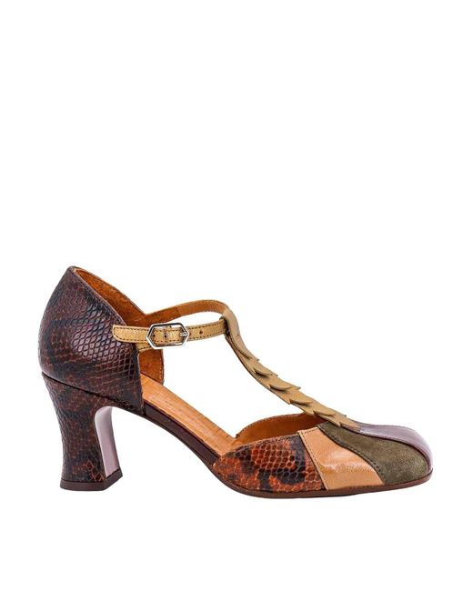 Chie Mihara Brown Leather Dcollet With Animalier Detail