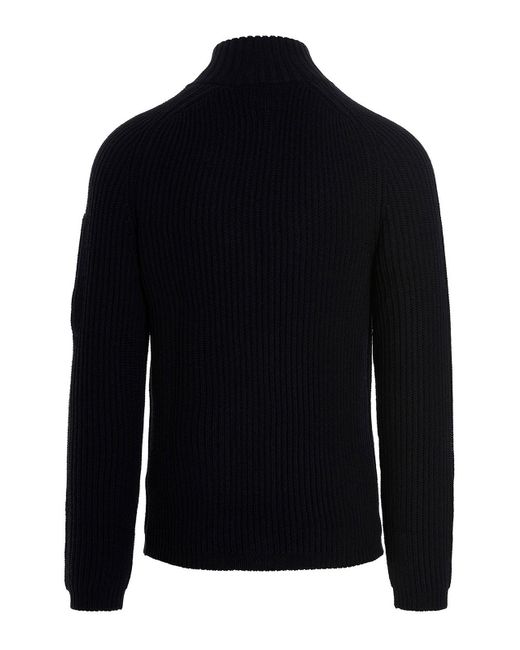C P Company Blue Ribbed Wool Sweater for men