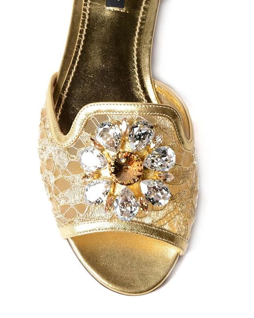 Dolce & Gabbana Metallic Taormina Lace Bianca Jewel Slippers