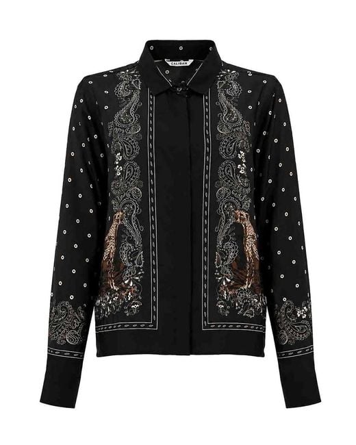 Caliban Black Boxy Silk And Viscose Shirt With Print Scarf