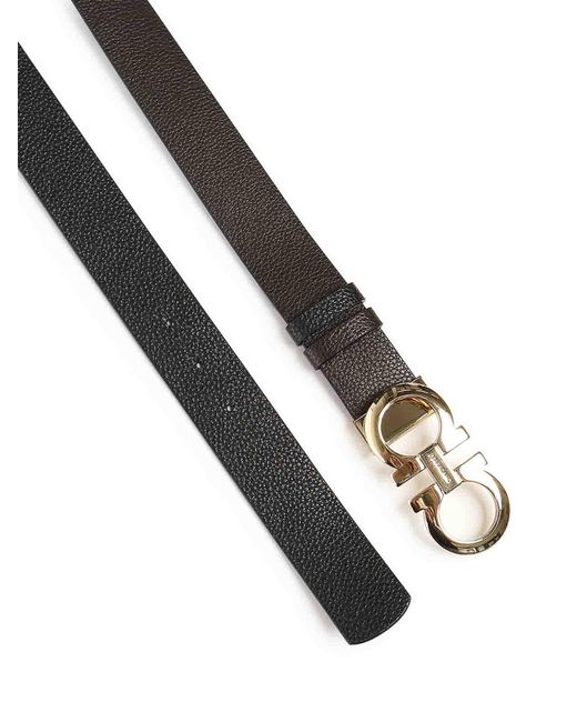 Ferragamo Black Leather Gancini Belt