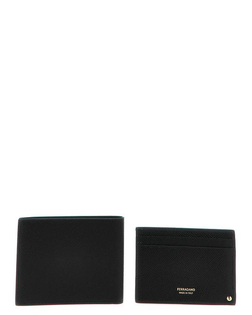 Ferragamo Black Gancio Wallet + Card Holder Set for men