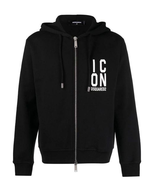 DSquared² Black Icon Logo-Print Zipped Hoodie for men