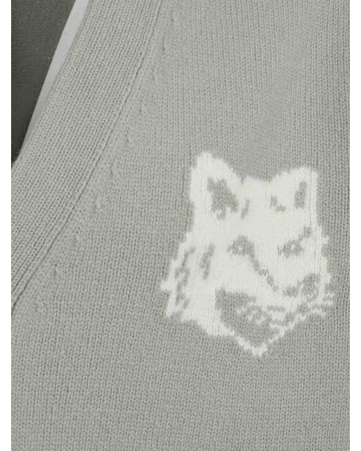 Maison Kitsuné Gray Fox Head Intarsia Merino Cardigan for men