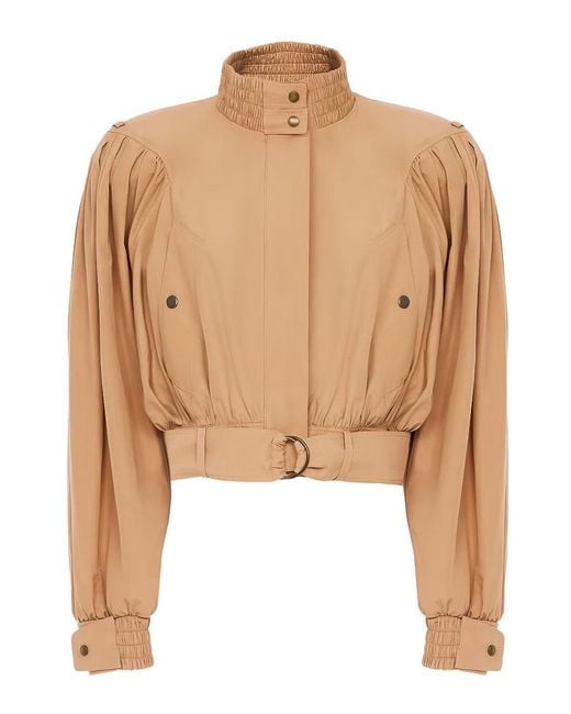 Chloé Natural High-Neck Jacket With Snap Buttons