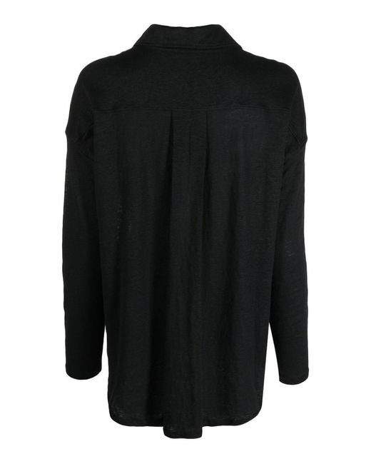 Majestic Filatures Black 3/4 Sleeve Linen Shirt